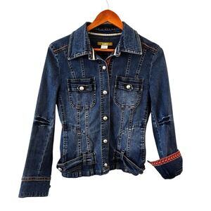 Acorn Military Jean Jacket Womens Size M Boho Denim Pleated Y2K Indie Cropped